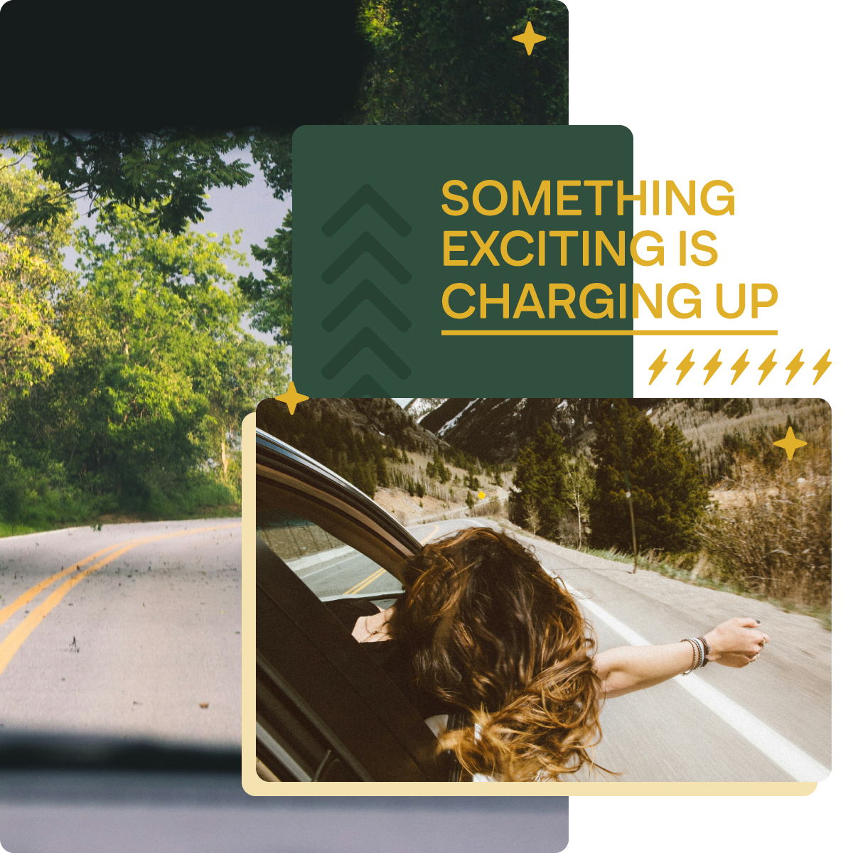 Photos of roadtrip with the title "Something exciting is charging up!"